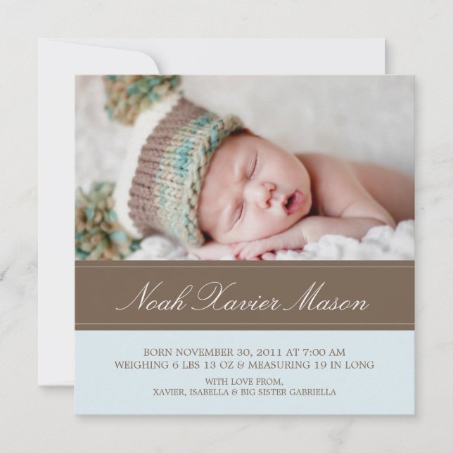Square Brown & Blue | Birth Announcement (Front)