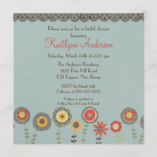 Square Brown Floral Bridal Shower Invitation