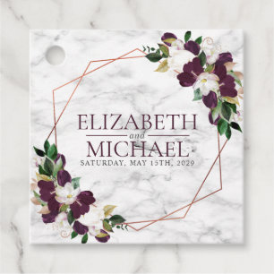 Square Burgundy Copper Geometric Marble Wedding Favour Tags