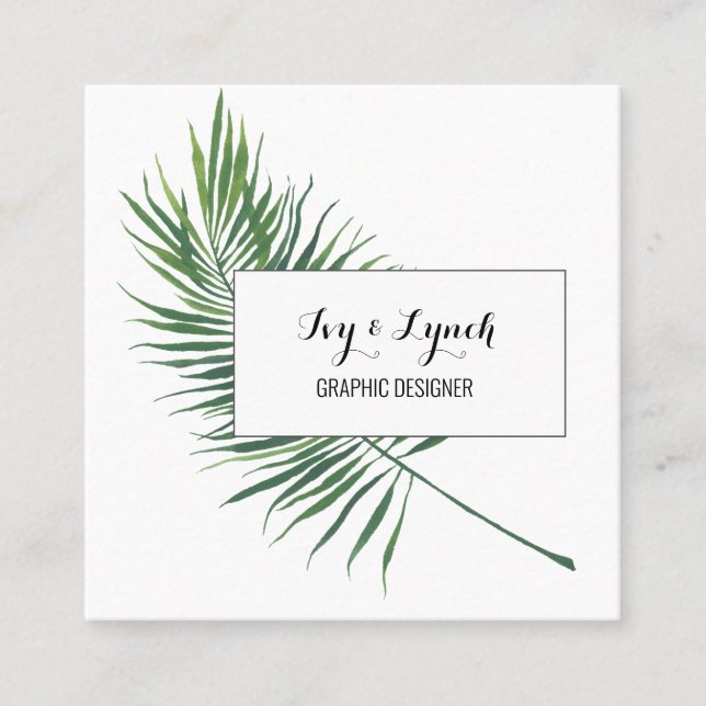 Square Business Card Tropical Leaf (Front)