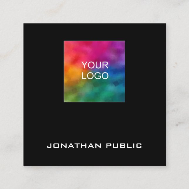 Square Business Cards Add Upload Your Logo Black (Front)