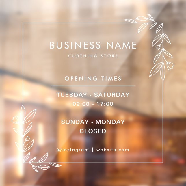Square Business Opening Hours Sign Window Cling (Sheet 2)