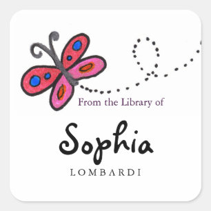 Square Butterfly Bookplates Square Sticker