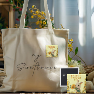 Square Button Cute Rabbit Holding Sunflower