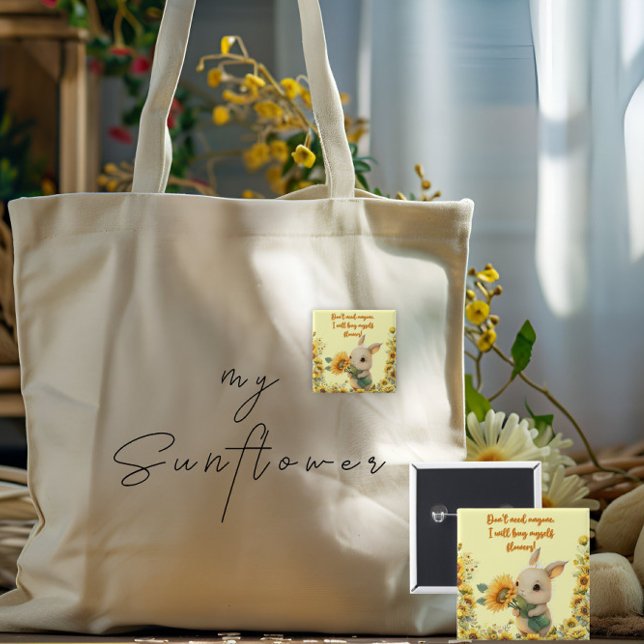 Square Button | Cute Rabbit Holding Sunflower (Creator Uploaded)