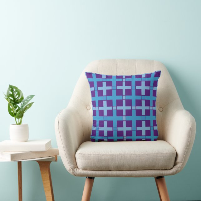 Square Check Pattern Blue Deep Purple  Cushion (Chair)