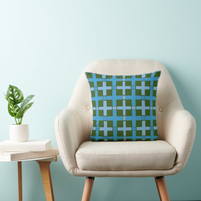 Square Check Pattern Blue Green Cushion (Chair)