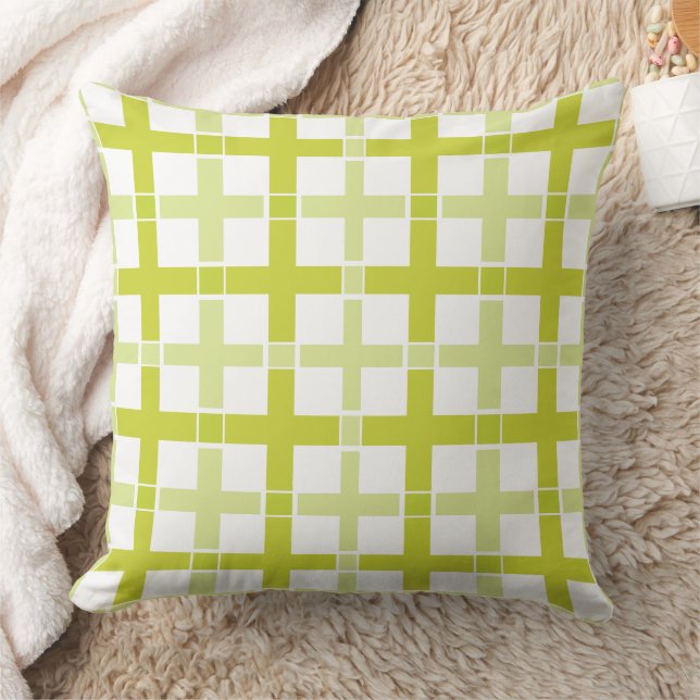 Square Check Pattern Pear Green White  Cushion (Blanket)