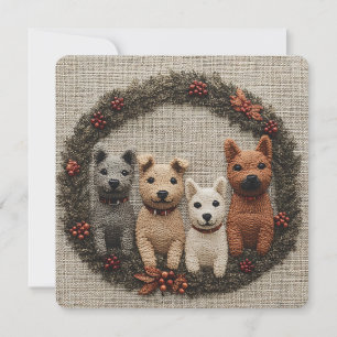 Square Christmas Card w Puppies in Neutral Colours