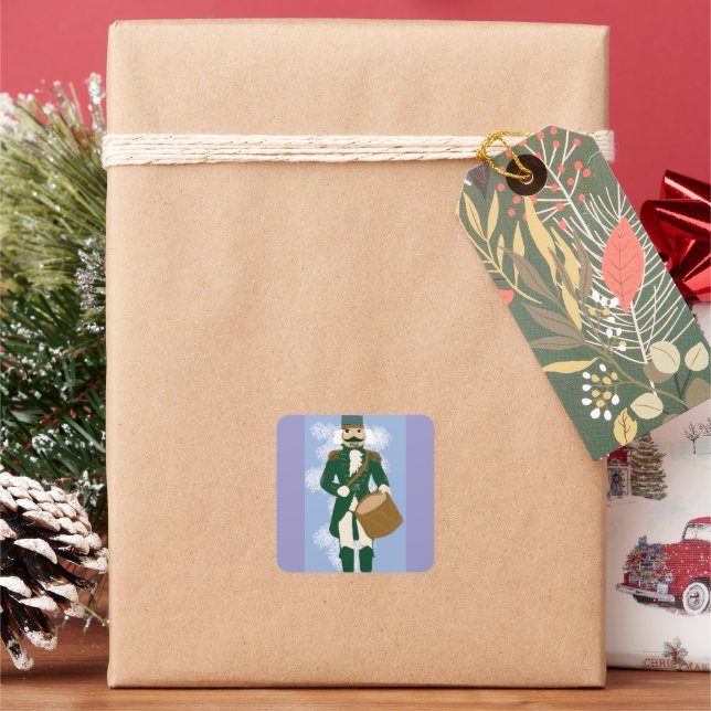 Square Christmas Nutcracker Sticker Frosted Blue (Holiday)