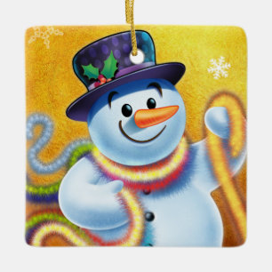 Square Christmas tree decoration Snowman & tinsel.
