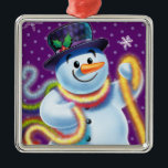 Square Christmas tree decoration Snowman & tinsel.<br><div class="desc">Premium square shape purple Christmas tree decoration Snowman and tinsel. Purples.
This jolly snowman is about to decorate his tree with colorful tinsel.
See the other characters in this same series,  Santa and Polar Bear and Rudolph.</div>