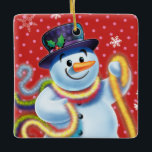 Square Christmas tree decoration Snowman & tinsel.<br><div class="desc">Square shape pinks Christmas tree decoration Snowman and tinsel.pinks.
This jolly snowman is about to decorate his tree with colorful tinsel.
See the other characters in this same series,  Santa and Polar Bear and Rudolph.</div>
