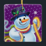 Square Christmas tree decoration Snowman & tinsel.<br><div class="desc">Square round shape purple Christmas tree decoration Snowman and tinsel. Purples.
This jolly snowman is about to decorate his tree with colorful tinsel.
See the other characters in this same series,  Santa and Polar Bear and Rudolph.</div>