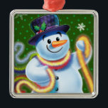 Square Christmas tree decoration Snowman & tinsel.<br><div class="desc">Premium square shape green Christmas tree decoration Snowman and tinsel. Greens.
This jolly snowman is about to decorate his tree with colourful tinsel.
See the other characters in this same series,  Santa and Polar Bear and Rudolph.</div>