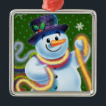 Square Christmas tree decoration Snowman & tinsel.<br><div class="desc">Premium square shape green Christmas tree decoration Snowman and tinsel. Greens.
This jolly snowman is about to decorate his tree with colourful tinsel.
See the other characters in this same series,  Santa and Polar Bear and Rudolph.</div>