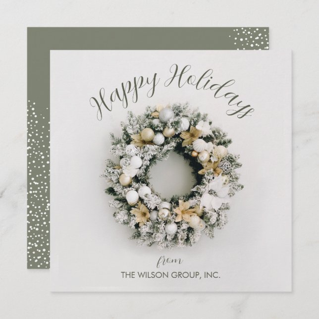Square Christmas Wreath Business Holiday Card (Front/Back)