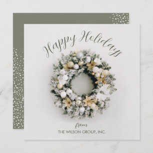 Square Christmas Wreath Business Thank You Holiday Card
