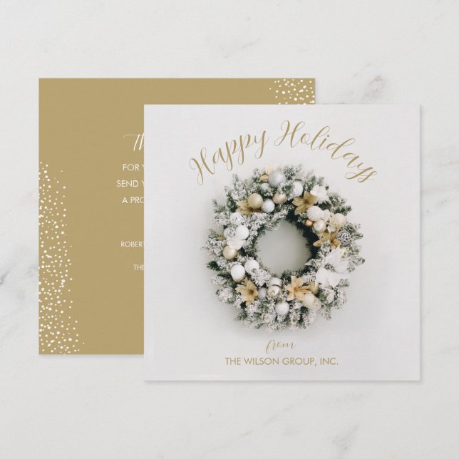 Square Christmas Wreath Business Thank You Holiday Card (Front/Back)