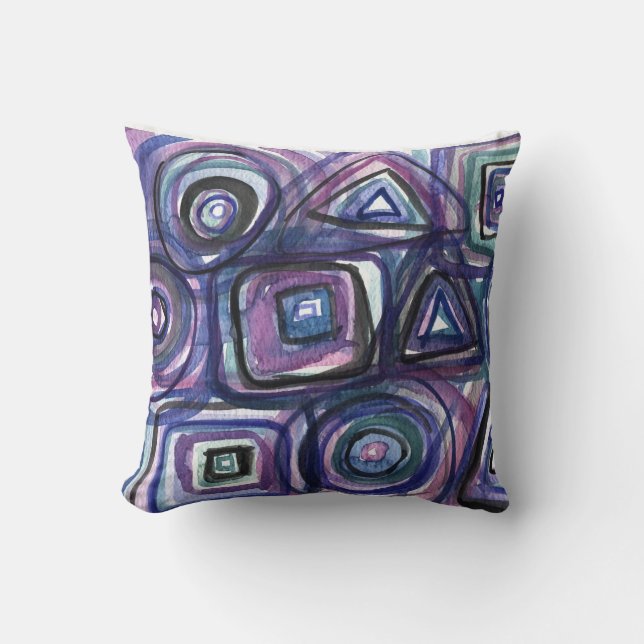 Square & Circles Retro Water Colour Pillow (Front)