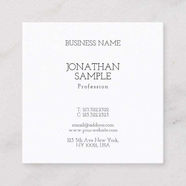 Square Classy Simple Modern Professional Trendy Square Business Card (Front)