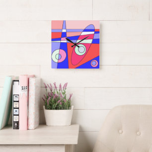 Square Clock Abstract Surfing Blue Red White