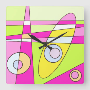 Square Clock Abstract Surfing Bubblegum