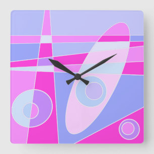Square Clock Abstract Surfing Hot Purple Pink