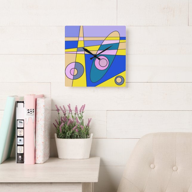 Square Clock Abstract Surfing Yellow Blue (Reading Room)