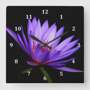 Square Clock, Dark Side of the Purple Water Lily Wall Clock