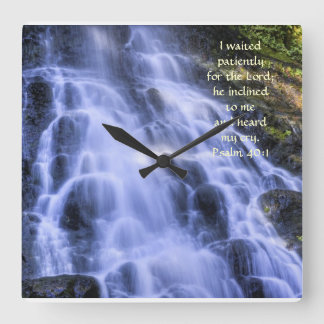 Square Clock with Waterfall and Scripture Verse