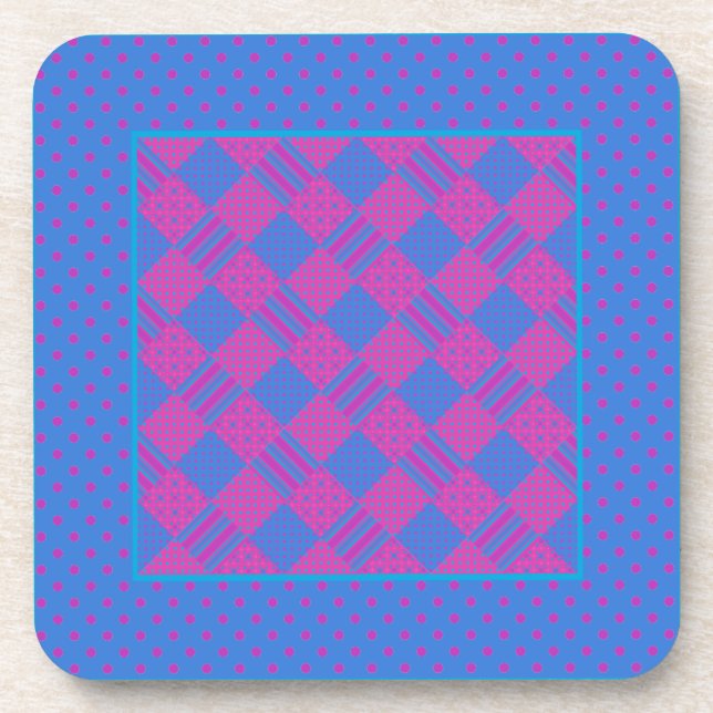 Square Coasters: Magenta and Blue Faux-Patchwork Coaster (Front)