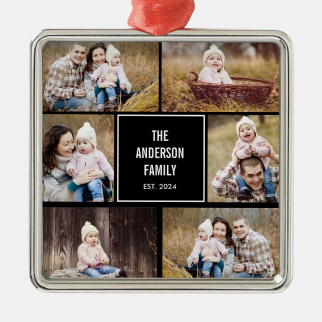 Square Collage Editable Colour Photo Ornament (Front)