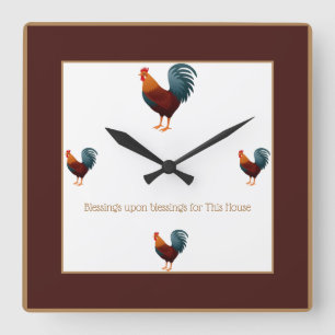 Square Colourful Chicken Clock-Blessings Upon Wall Clock