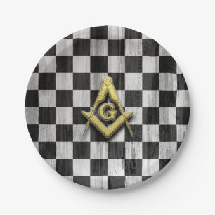 Square Compass and Checkers Paper Plate