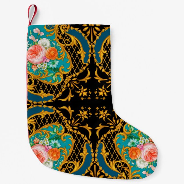 Square composition with pink and orange flowers 1 small christmas stocking (Front)