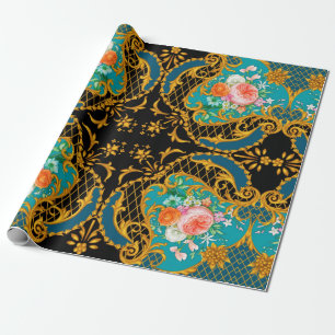 Square composition with pink and orange flowers 1 wrapping paper