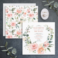 Square Copper Peach Pink Floral Wreath Wedding