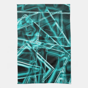 Square corners and 'neon' cyan or sky blue spots tea towel