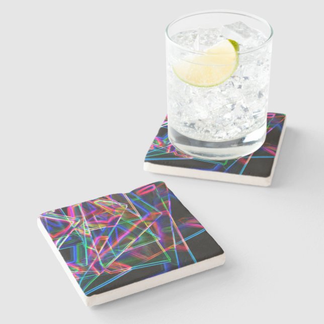 Square corners in line and neon coloured stone coaster (Side)