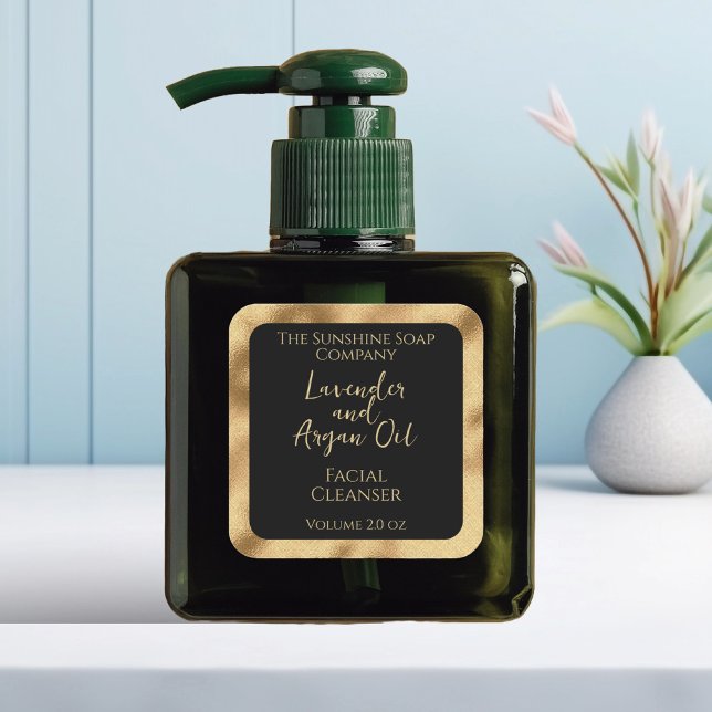 Square cosmetics product label - black & gold (Creator Uploaded)