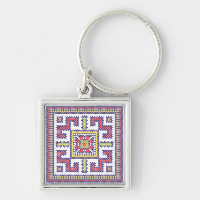 Square cross-stitch pattern key ring (Front)