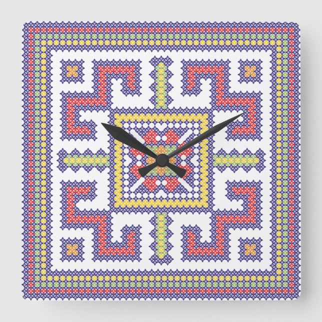 Square cross-stitch pattern square wall clock (Front)