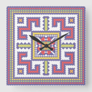 Square cross-stitch pattern wall clock