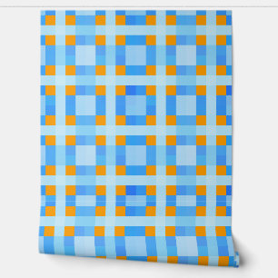 Square Crosses Check 10 Blue Orange Wallpaper