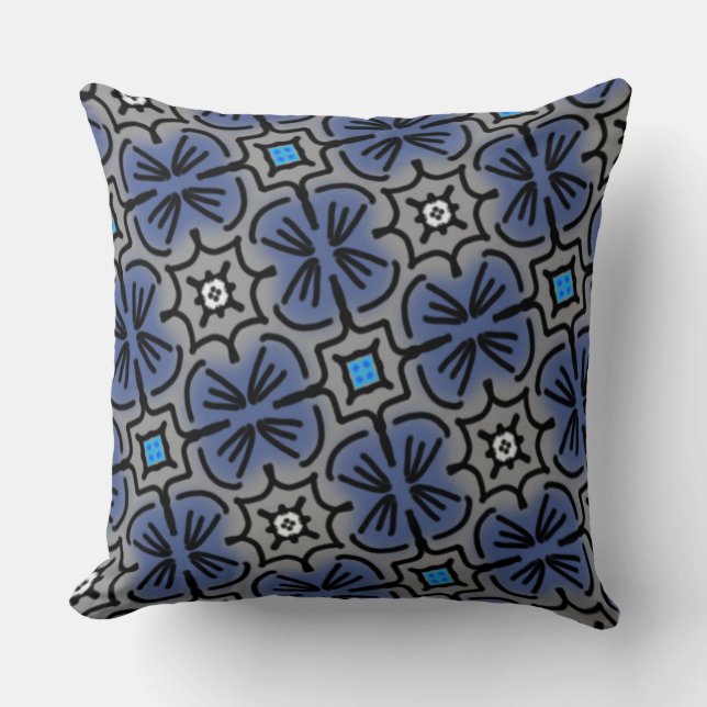 Square cushion Jimette Design blue grey black (Front)