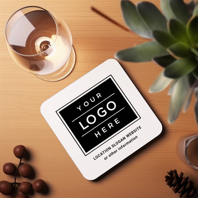 Square Custom Black Business Logo Company Branded Coaster (Creator Uploaded)