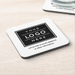 Square Custom Black Business Logo Company Branded Coaster<br><div class="desc">Square custom branded coasters features your professional business logo design. Simply add your company logo to the black and white placeholder image. Colours can be modified.</div>