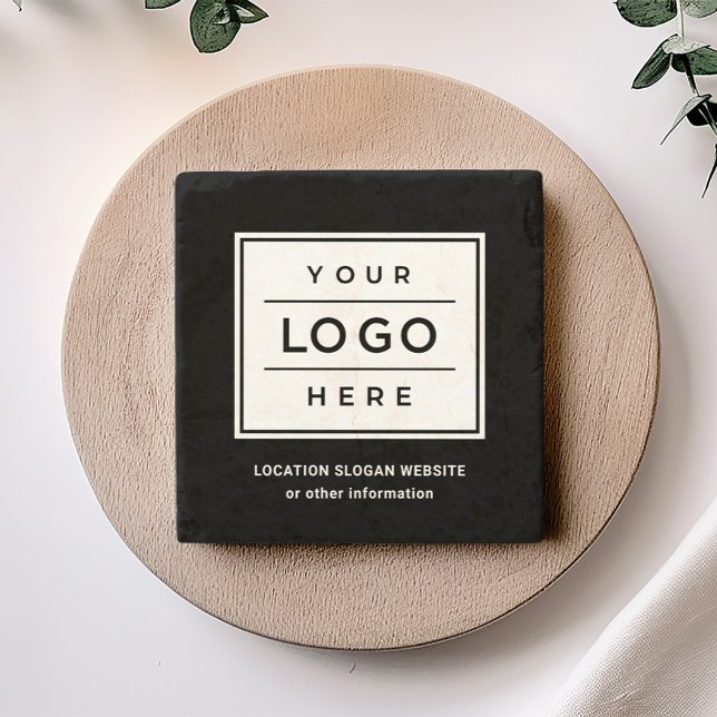 Square Custom Black Business Logo Company Branded Stone Coaster (Creator Uploaded)