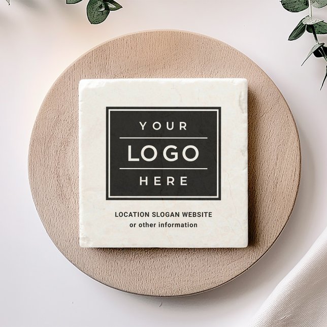 Square Custom Black Business Logo Company Branded Stone Coaster (Creator Uploaded)